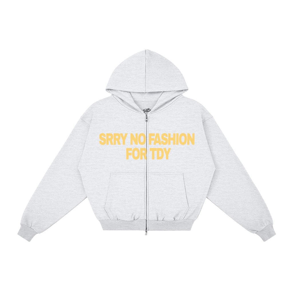 "NO FASHUN TDY" zip-up hoodie YELLOW