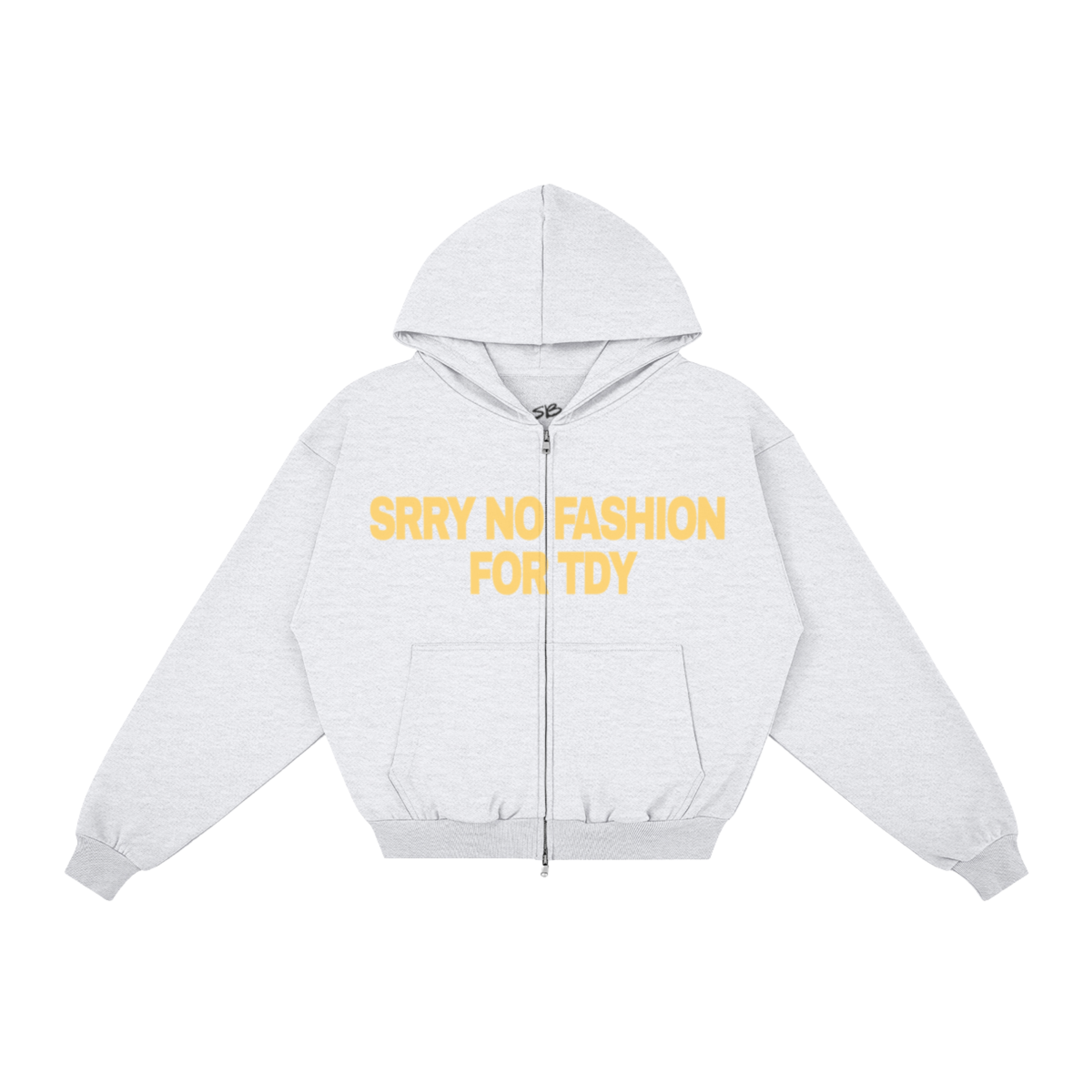 "NO FASHUN TDY" zip-up hoodie YELLOW