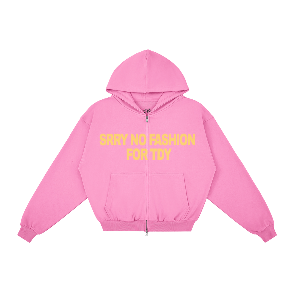 "NO FASHUN TDY" zip-up hoodie YELLOW