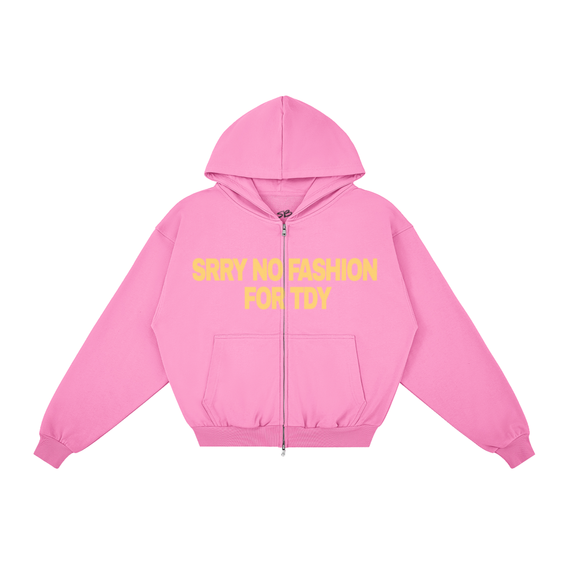 "NO FASHUN TDY" zip-up hoodie YELLOW