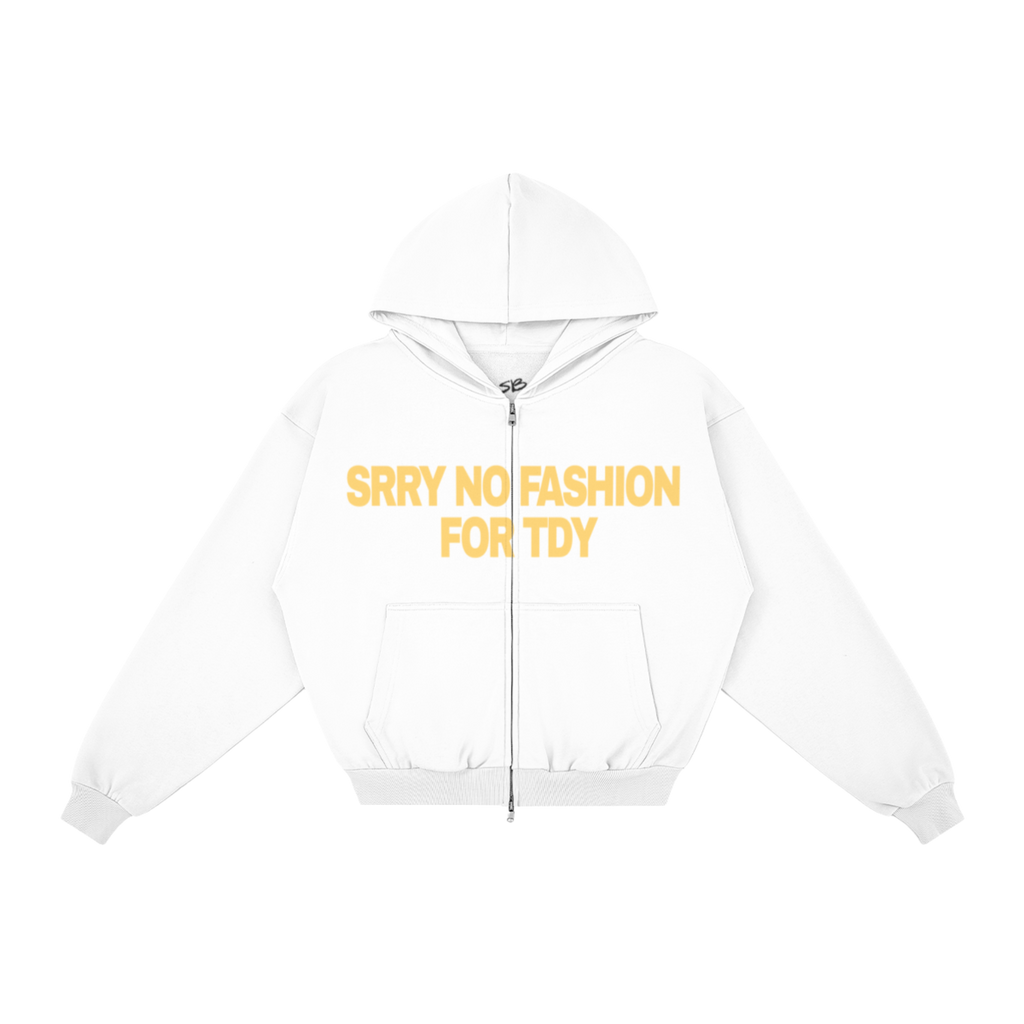 "NO FASHUN TDY" zip-up hoodie YELLOW