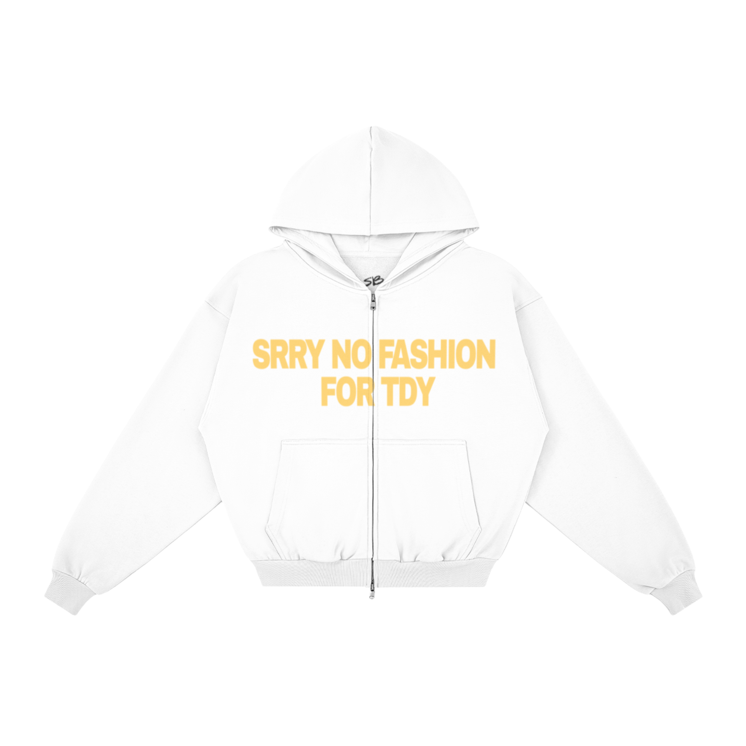 "NO FASHUN TDY" zip-up hoodie YELLOW