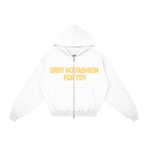 "NO FASHUN TDY" zip-up hoodie YELLOW