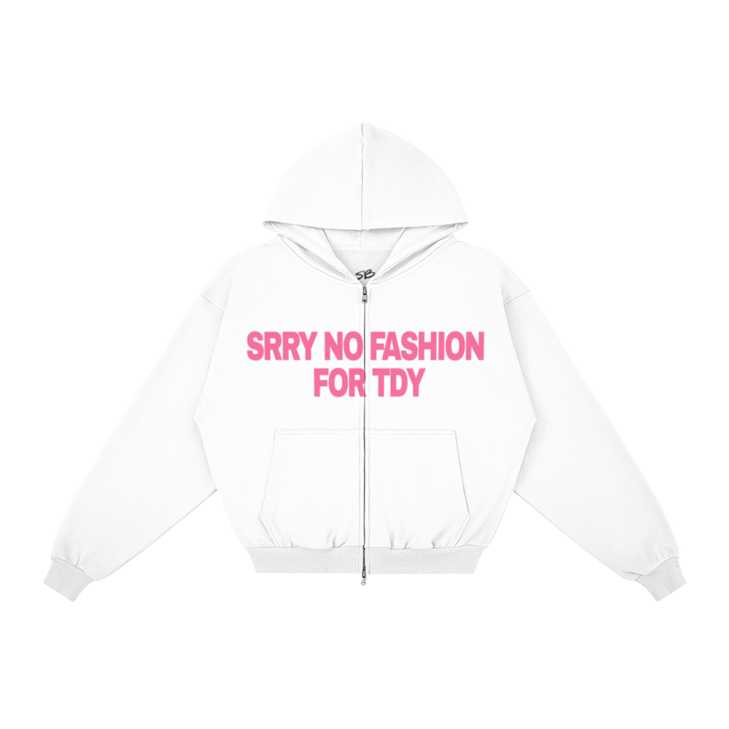 "NO FASHUN TDY" zip-up hoodie PINK
