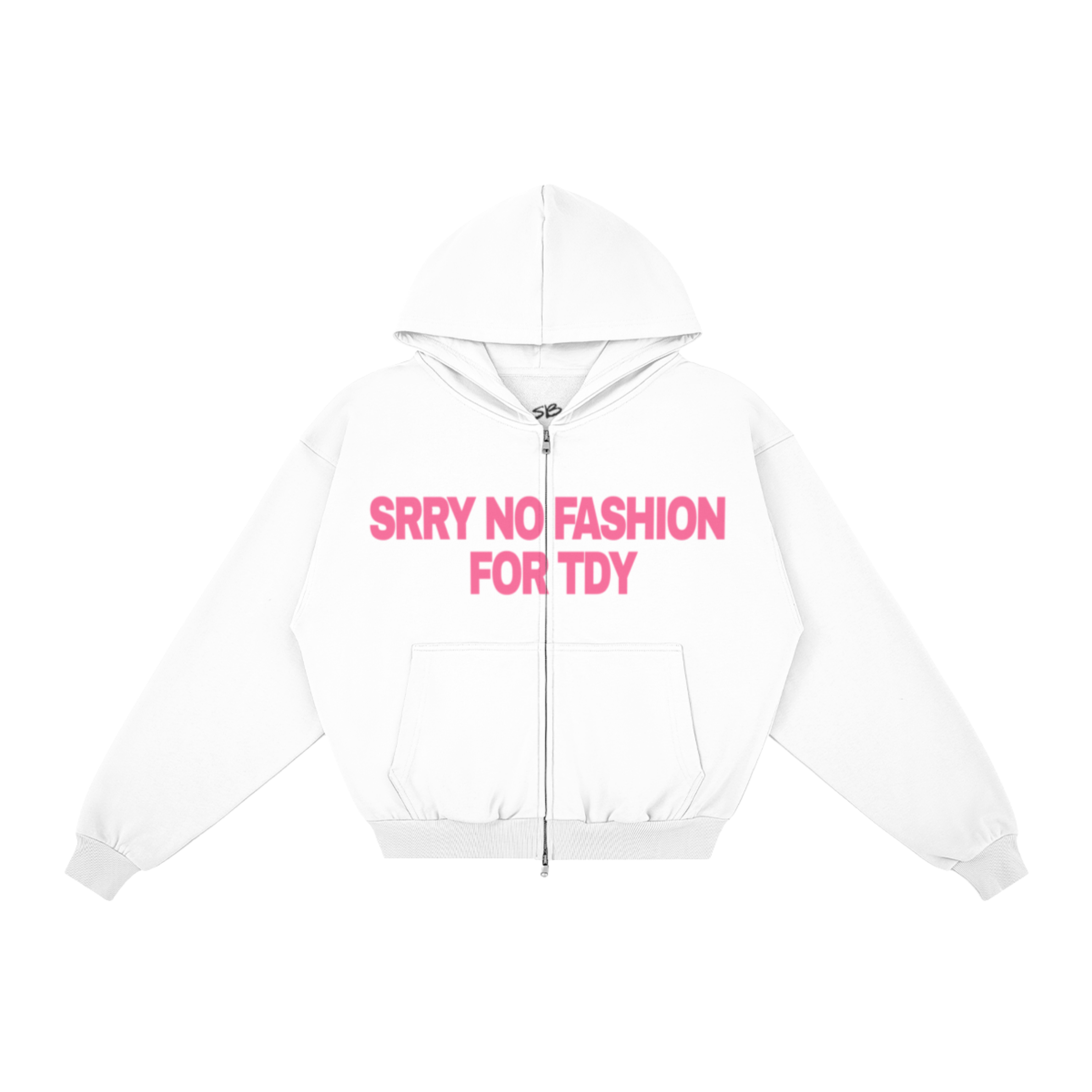 "NO FASHUN TDY" zip-up hoodie PINK