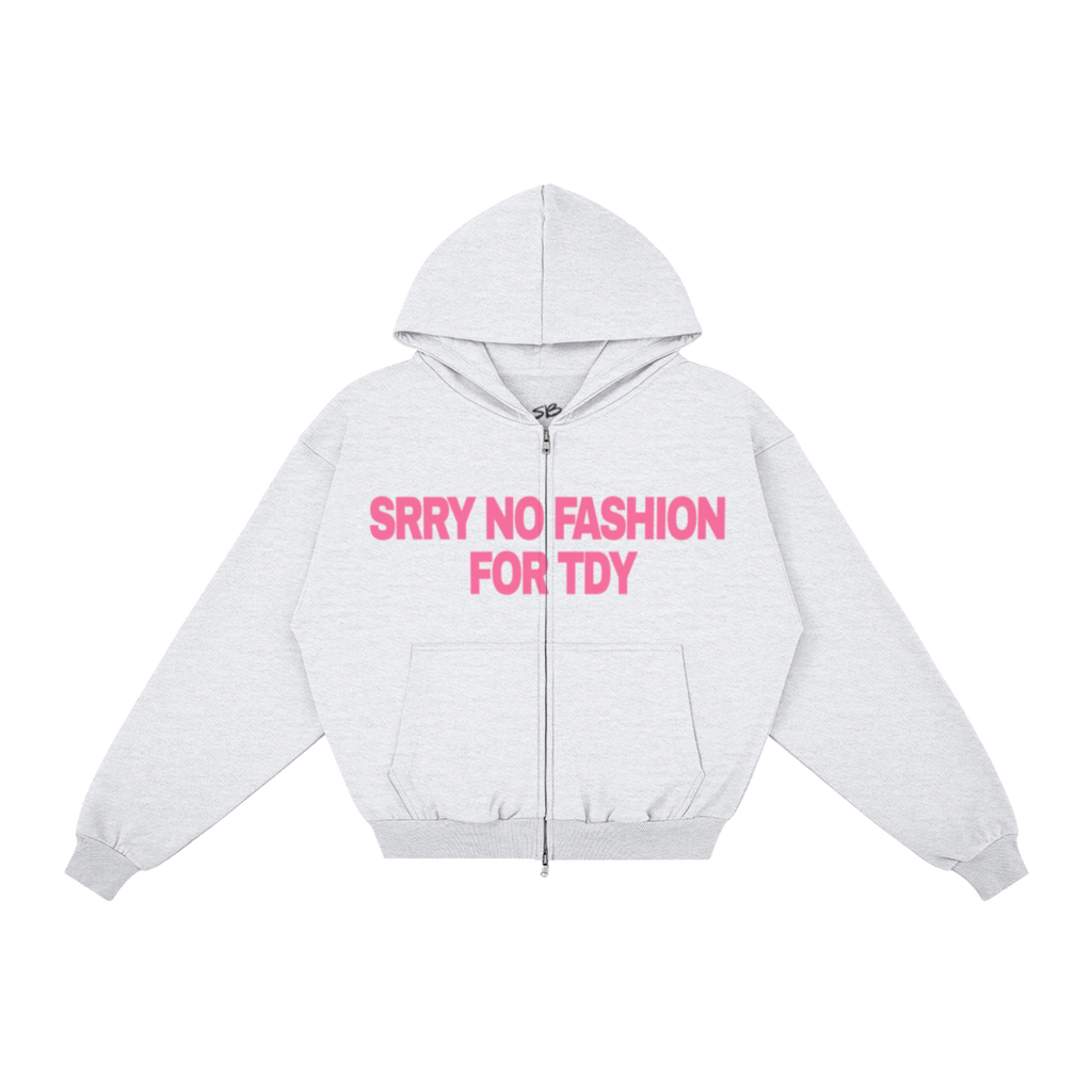 "NO FASHUN TDY" zip-up hoodie PINK