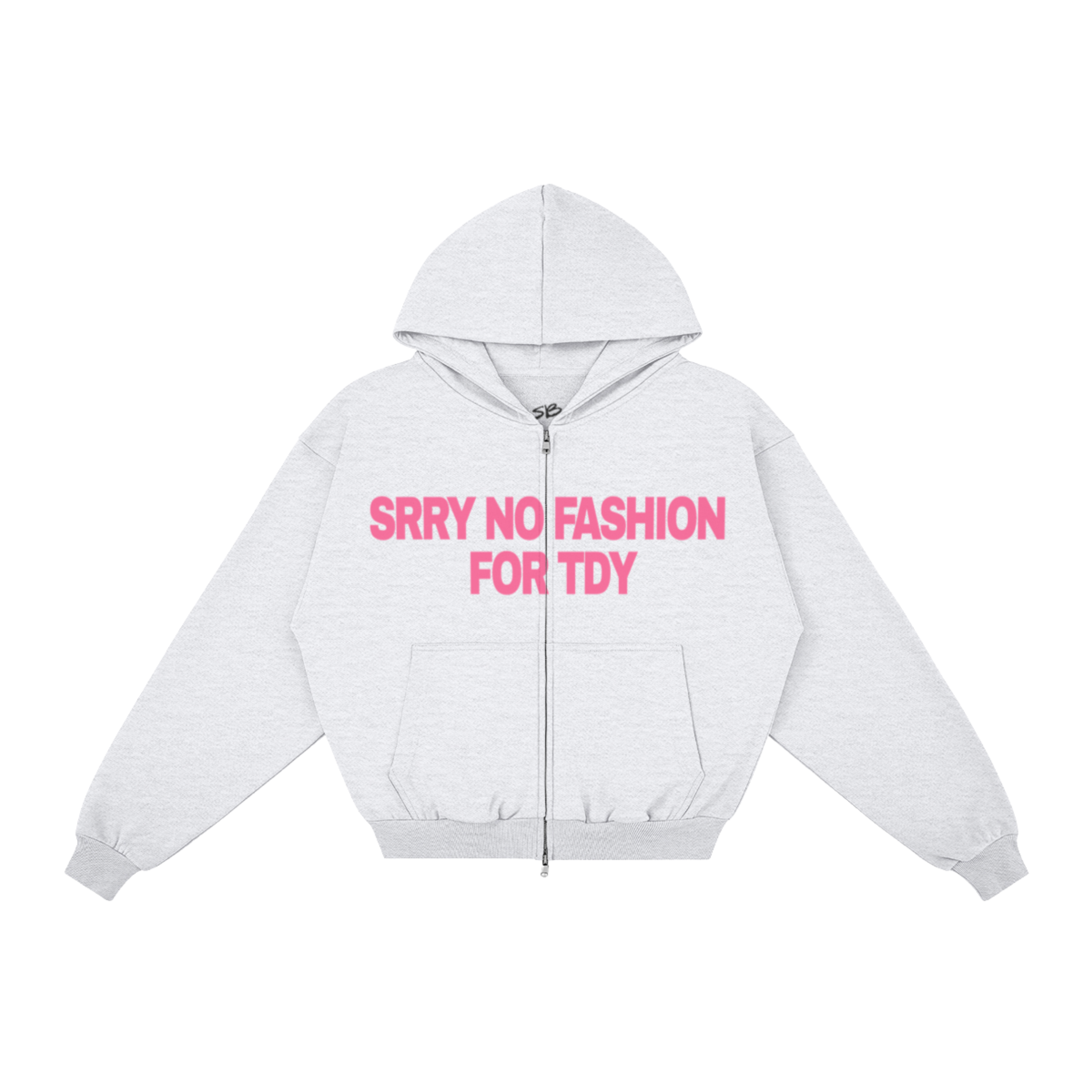 "NO FASHUN TDY" zip-up hoodie PINK