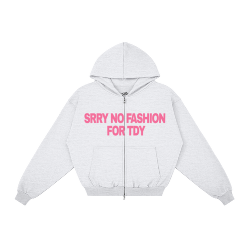 "NO FASHUN TDY" zip-up hoodie PINK