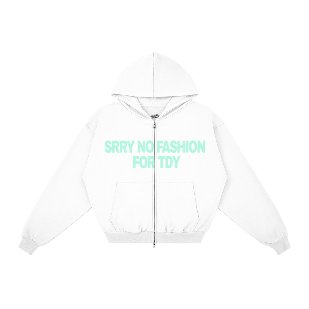 "NO FASHUN TDY" zip-up hoodie TEAL