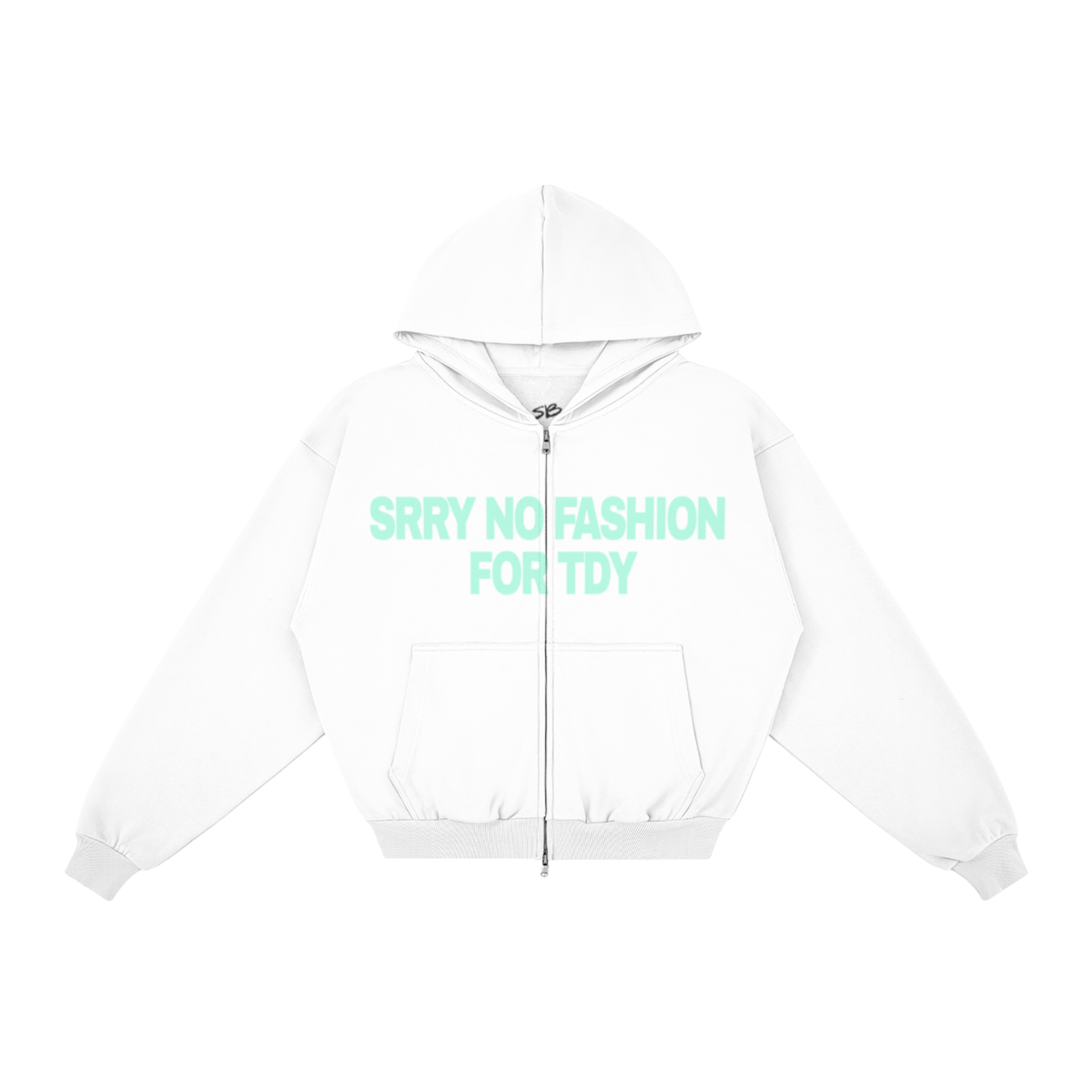 "NO FASHUN TDY" zip-up hoodie TEAL