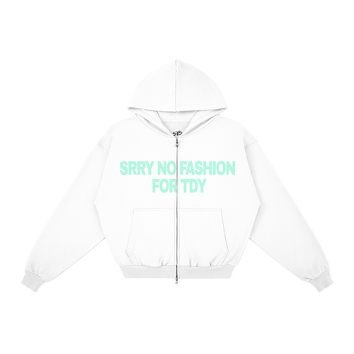 "NO FASHUN TDY" zip-up hoodie TEAL