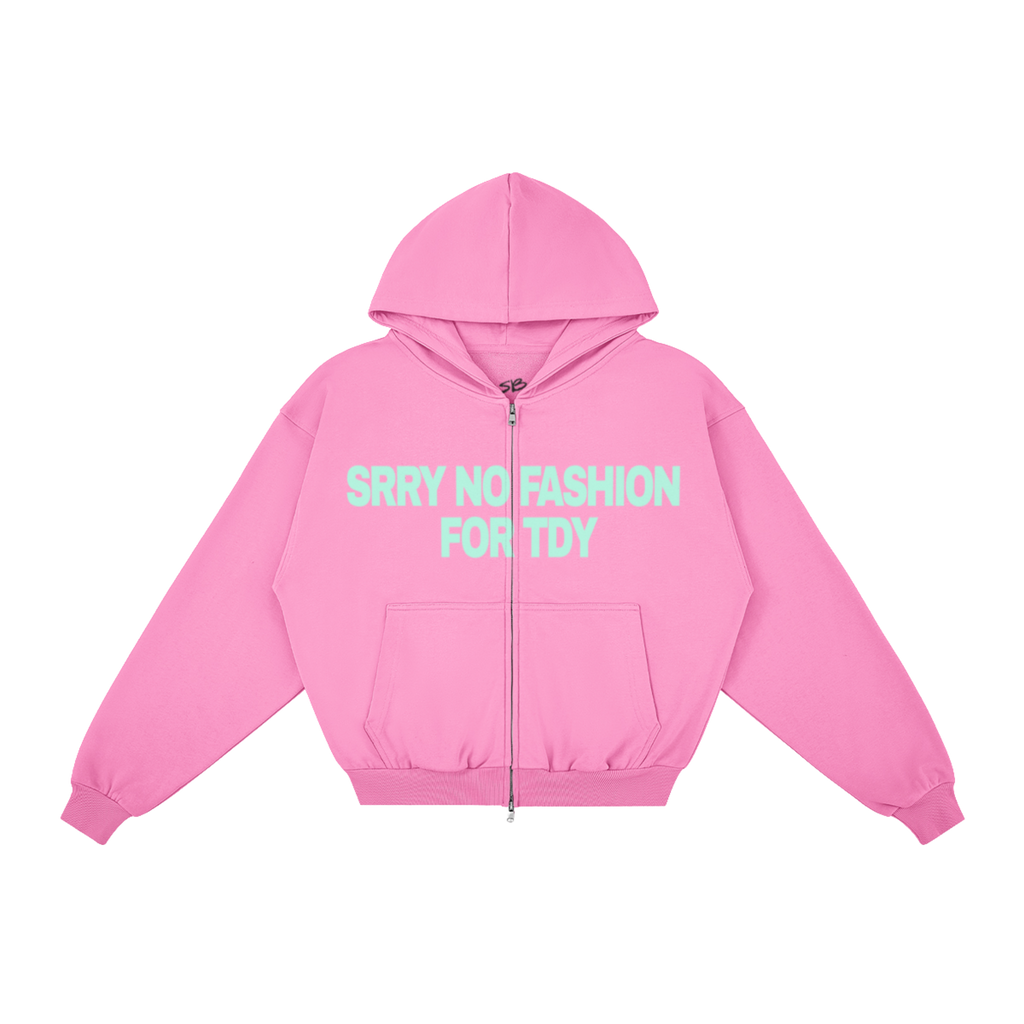 "NO FASHUN TDY" zip-up hoodie TEAL