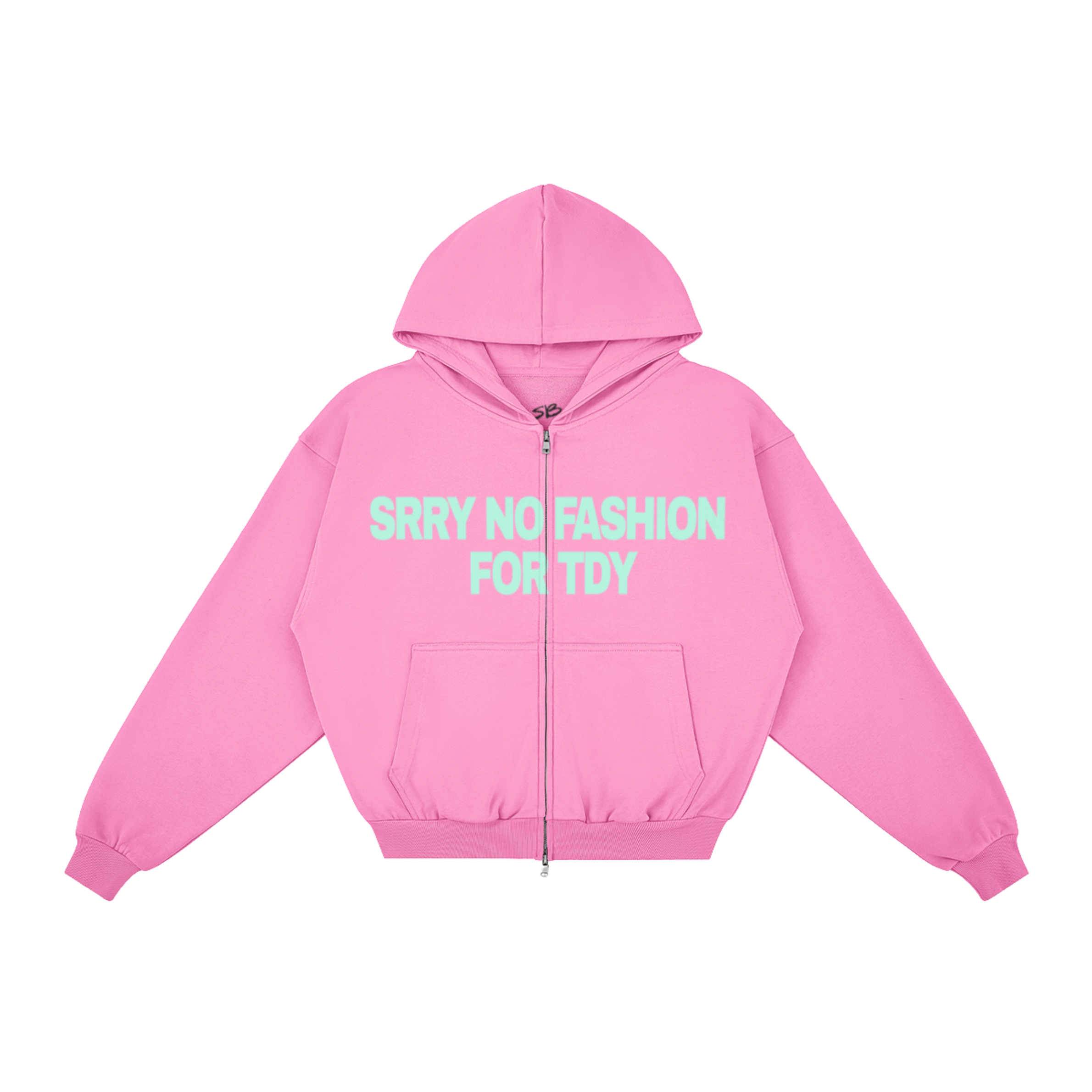 "NO FASHUN TDY" zip-up hoodie TEAL